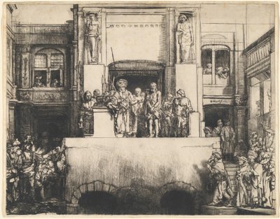 La Presentazione di Gesù al popolo: piatto rettangolare da Rembrandt van Rijn