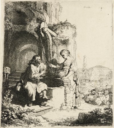 Cristo e la donna di Samaria tra le rovine [Giovanni 4:5-20], 1634 da Rembrandt van Rijn