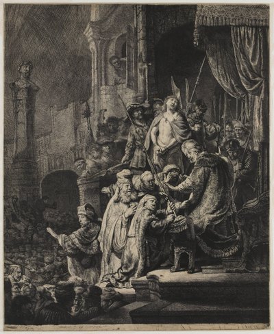 Cristo davanti a Pilato: grande lastra da Rembrandt van Rijn