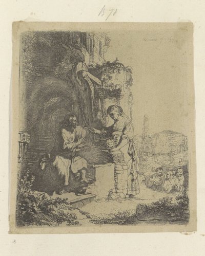 Cristo e la donna samaritana: rovine sullo sfondo da Rembrandt van Rijn