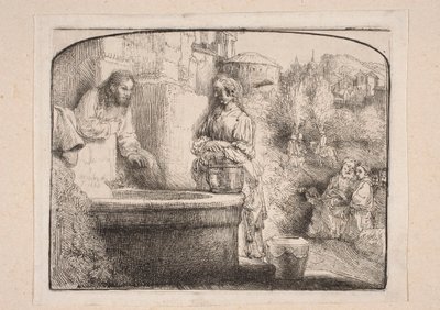 Cristo e la Samaritana (Composizione chiusa nella parte superiore da un arco) da Rembrandt van Rijn