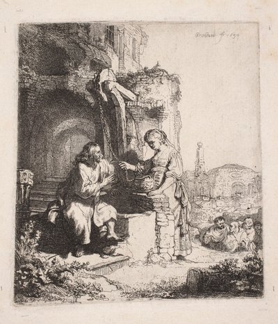 Cristo e la Samaritana tra le rovine (incisione verticale) da Rembrandt van Rijn