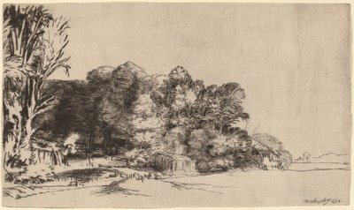 Gruppo di alberi con una vista da Rembrandt van Rijn