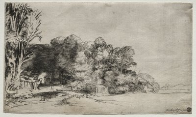 Gruppo di alberi con una vista, 1652 da Rembrandt van Rijn