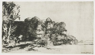 Gruppo di alberi con una vista da Rembrandt van Rijn