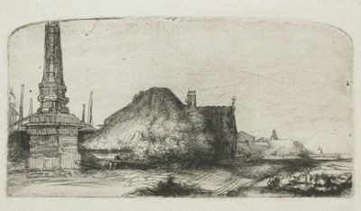 Cottage e palo di confine sulla Spaarndammerdijk da Rembrandt van Rijn