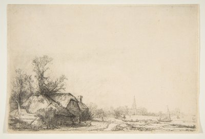 Cottage accanto a un canale con vista su Ouderkerk, ca. 1641 da Rembrandt van Rijn