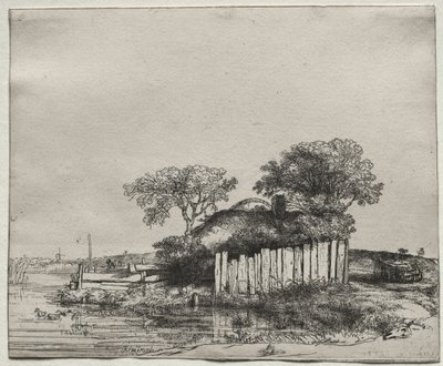 Cottage con una staccionata bianca da Rembrandt van Rijn