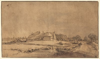 Cottage e fienile accanto a una strada da Rembrandt van Rijn