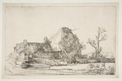 Cottage e edifici agricoli con un uomo che disegna, ca. 1645 da Rembrandt van Rijn