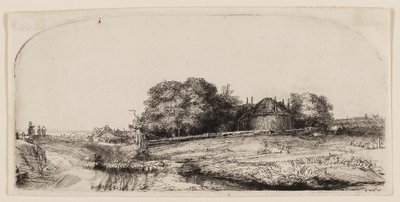 Cottage e un fienile sulla Diemerdijk con un gregge di pecore da Rembrandt van Rijn