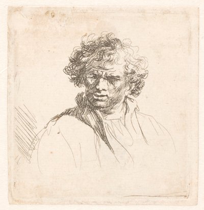 Uomo riccioluto con bocca storta da Rembrandt van Rijn