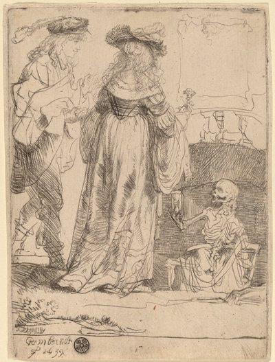 La morte appare a una coppia sposata da una tomba aperta da Rembrandt van Rijn