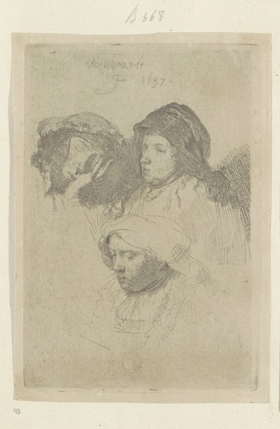 Tre teste di donne, una dormiente da Rembrandt van Rijn