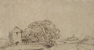 Edificio agricolo accanto a una strada con fattoria distante da Rembrandt van Rijn