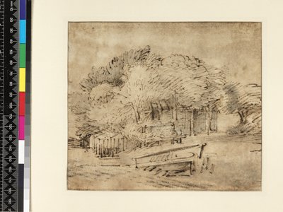 Cascina sotto gli alberi, con un ponticello, c.1650 da Rembrandt van Rijn