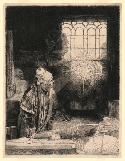 Faust nel suo studio, osservando un disco magico da Rembrandt van Rijn