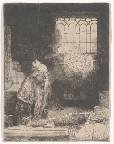 Faust nel suo studio osserva un disco magico, o Uno studioso nel suo studio, c.1652 da Rembrandt van Rijn