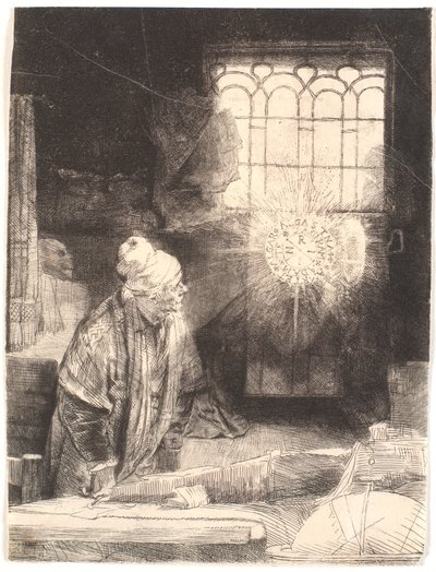 Faust nel suo studio, osservando un disco magico (Dottor Faust) da Rembrandt van Rijn