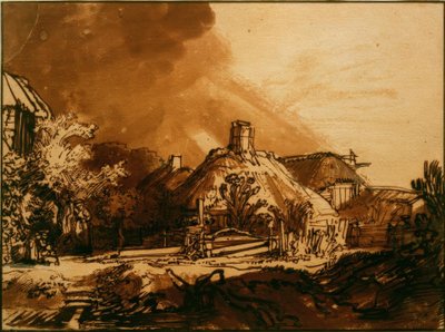Case sotto un cielo tempestoso da Rembrandt van Rijn