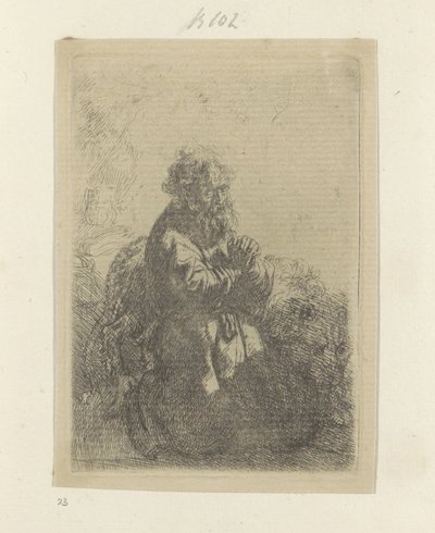 Gerolamo inginocchiato in preghiera, lo sguardo rivolto verso il basso da Rembrandt van Rijn