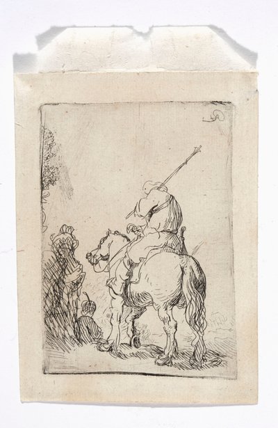 Un cavaliere con il turbante a cavallo da Rembrandt van Rijn