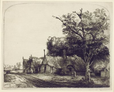 Paesaggio con cottage a spiovente lungo una strada, 1650 da Rembrandt van Rijn