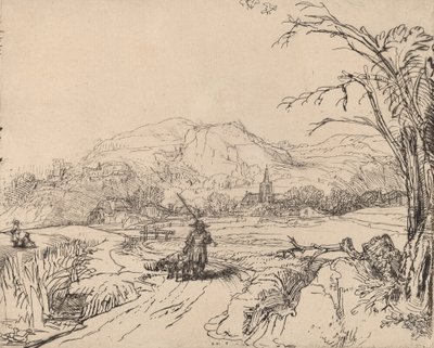 Paesaggio con cacciatore e cane da Rembrandt van Rijn