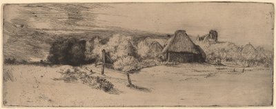Paesaggio con alberi, edifici agricoli e una torre da Rembrandt van Rijn