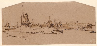 Paesaggio con mulini a vento su un canale a ovest di Amsterdam da Rembrandt van Rijn