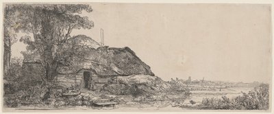 Paesaggio con una casetta e un grande albero da Rembrandt van Rijn