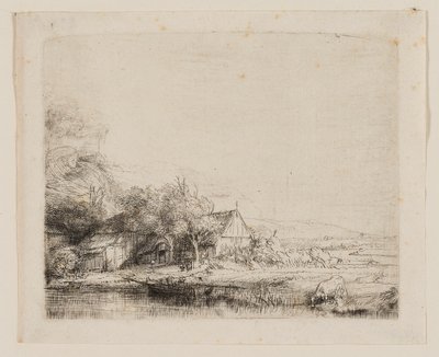 Paesaggio con mucca che beve da Rembrandt van Rijn