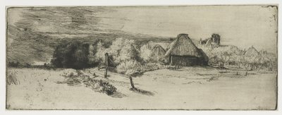 Paesaggio con edificio agricolo e la casa con la torre da Rembrandt van Rijn