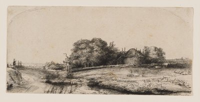 Paesaggio con un fienile e un gregge di pecore da Rembrandt van Rijn