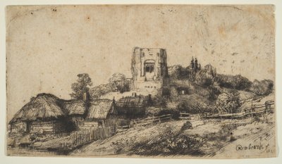 Paesaggio con una torre quadrata, 1650 da Rembrandt van Rijn
