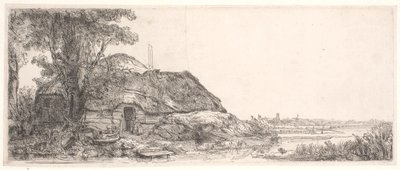 Paesaggio con una casetta e un grande albero da Rembrandt van Rijn