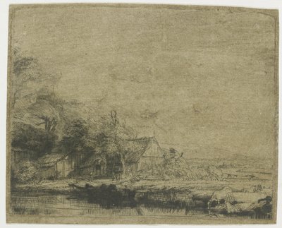 Paesaggio con mucca che beve da Rembrandt van Rijn