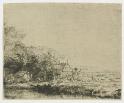 Paesaggio con mucca che beve da Rembrandt van Rijn
