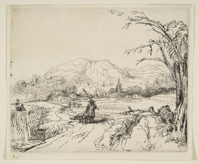 Paesaggio con un pastore e un cane da Rembrandt van Rijn