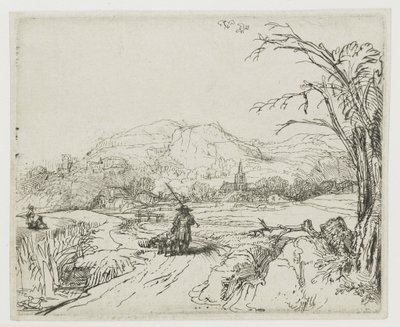 Paesaggio con pastore e cani (“Il piccolo cacciatore”) da Rembrandt van Rijn