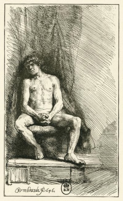Nudo maschile, seduto da Rembrandt van Rijn