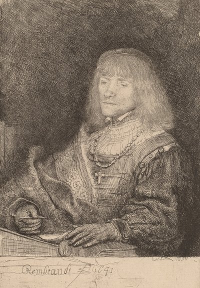 Uomo alla scrivania con croce e catena da Rembrandt van Rijn
