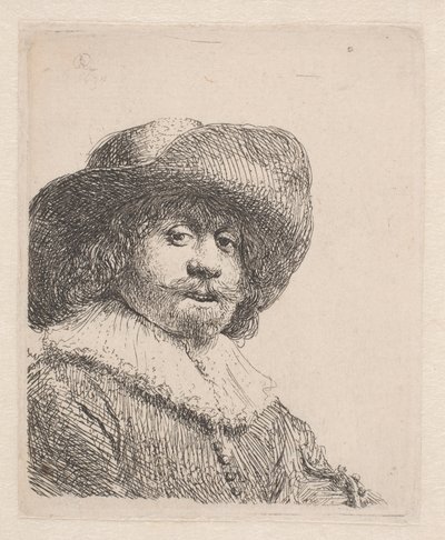 Uomo con cappello a tesa larga e gorgiera da Rembrandt van Rijn
