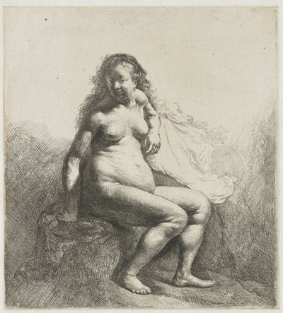 Donna nuda su un tumulo da Rembrandt van Rijn