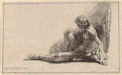Uomo Nudo Seduto a Terra con una Gamba Distesa da Rembrandt van Rijn