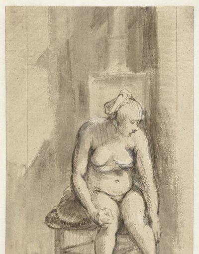 Donna nuda seduta vicino a una stufa da Rembrandt van Rijn