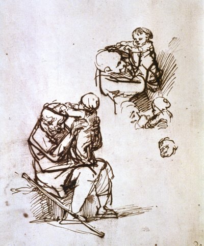 Vecchio che gioca con un bambino da Rembrandt van Rijn