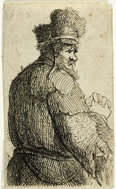 Vecchio visto da dietro, profilo destro: mezza figura da Rembrandt van Rijn