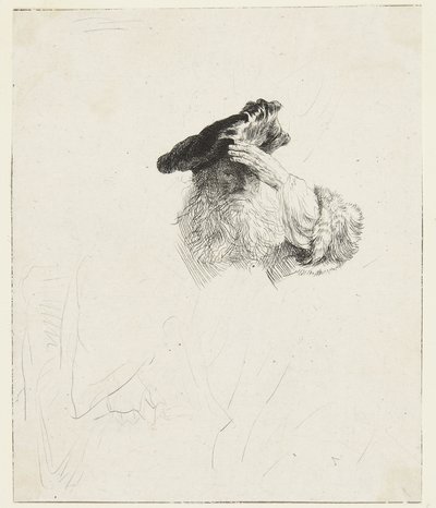 Un anziano che si ripara gli occhi con la mano da Rembrandt van Rijn