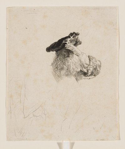 Un anziano che si ripara gli occhi con la mano da Rembrandt van Rijn